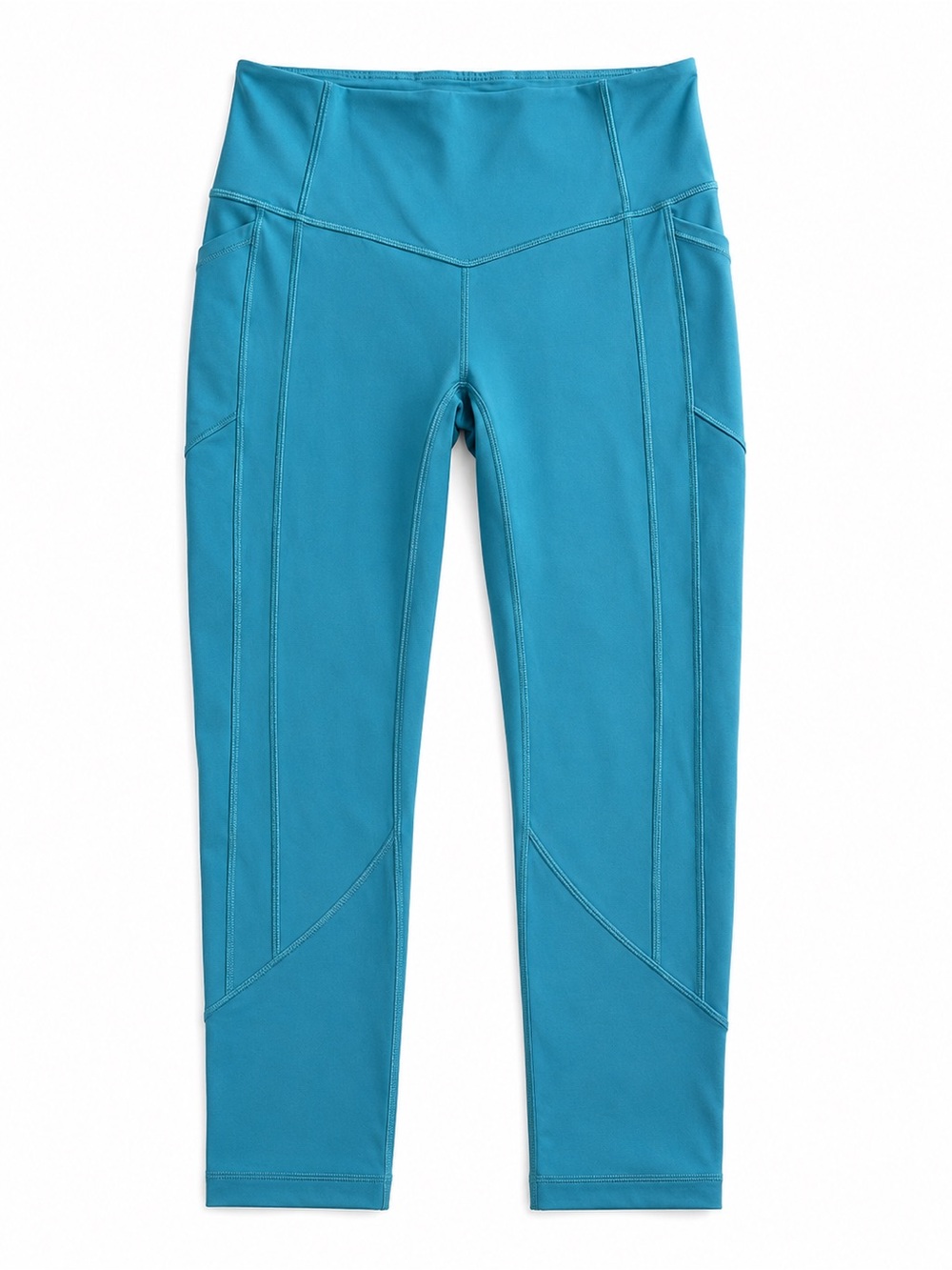 Lululemon Teal High Rise Cropped Leggings Size 8 Side Pocket Yoga Pants